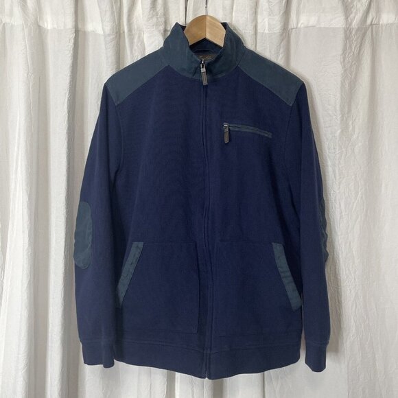 Tasso Elba Size M Mens Navy Blue Elbow Patch Faux-Suede Trim Knit Sweater Jacket - Picture 4 of 12